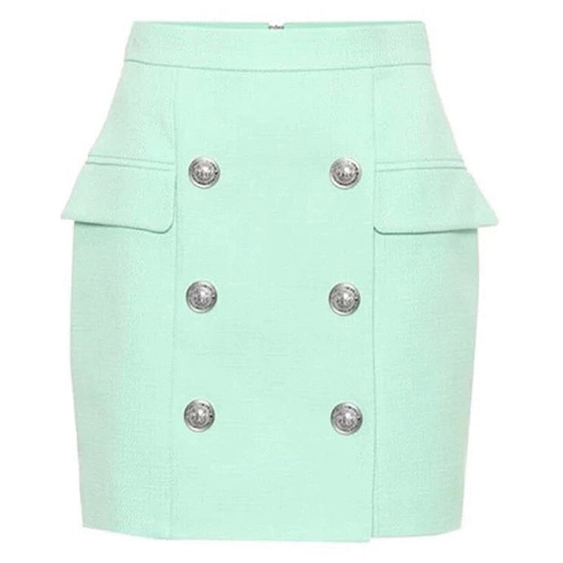 HIGH STREET 2022 Newest Designer Skirt Women's Lion Buttons Double Breasted Mini Skirt