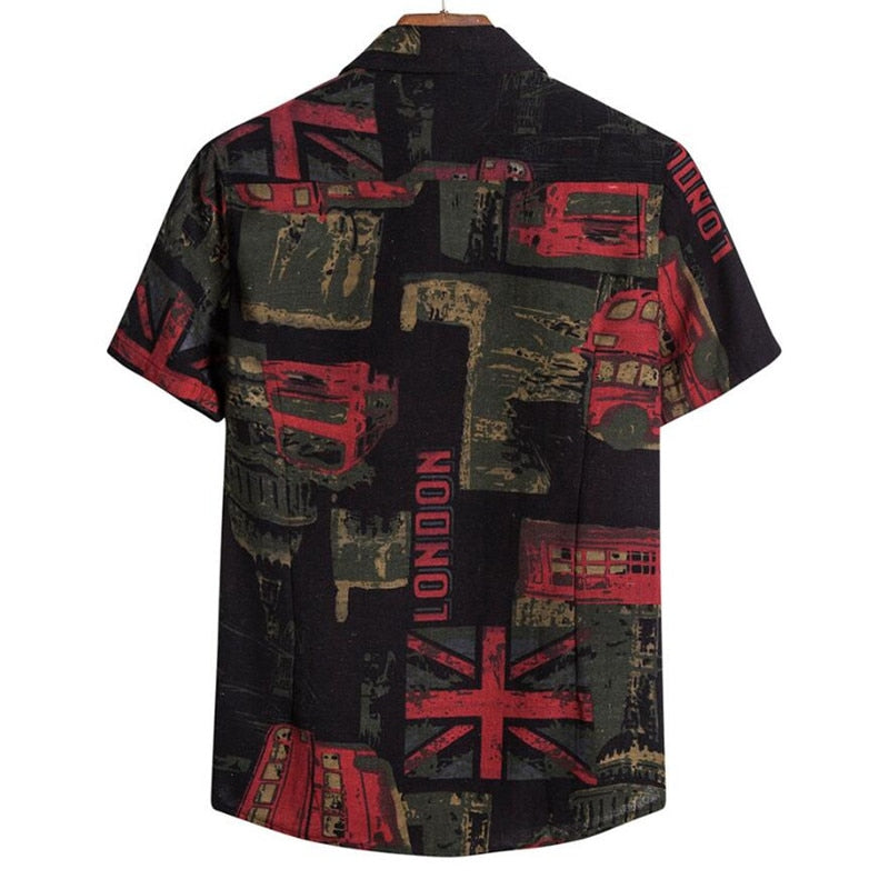Summer Fashion Casual Men Baggy Beach Hawaiian Print Short Sleeve Button Retro Shirts Tops Blouse Men Shirt 2021 Summer New