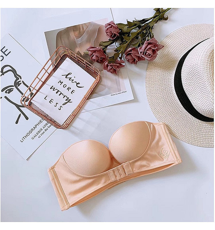 Women Bra Wire Free Sexy Push Up Invisible Bras Front Closure Underwear for Female Brassiere Strapless Seamless Bralette ABC Cup
