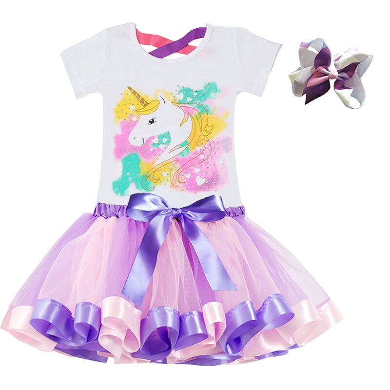Kids Clothes Summer Fashion Unicorn T shirt whit Skirt Baby Girls Clothes Chilren Birthday Clothes Sets for 3 4 5 6 7 8 Yrs Girl