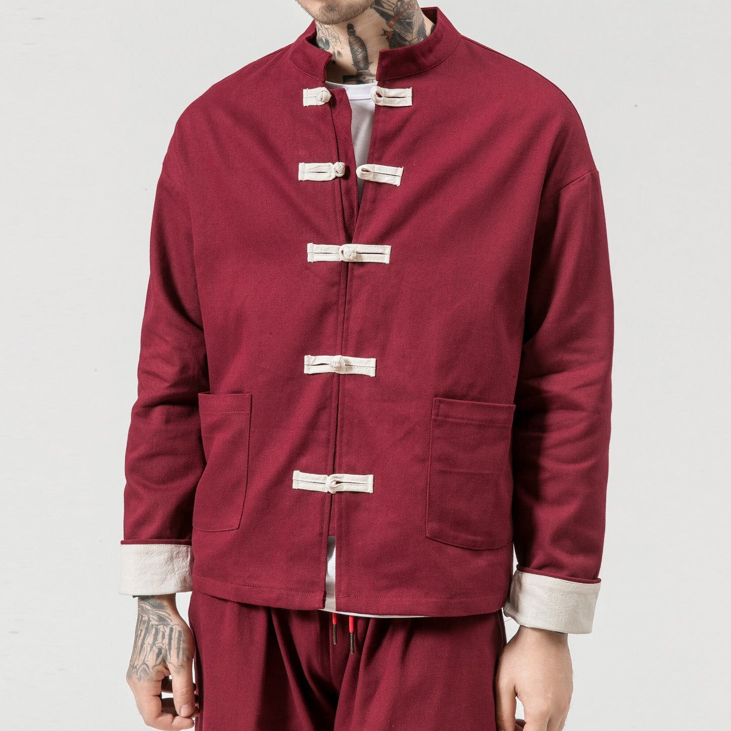 Kimono Jacket Men  Men Cotton Jacket China Style Frog Closure Button Kongfu Coat Male Loose Parchwork Cardigan Overcoat 5XL