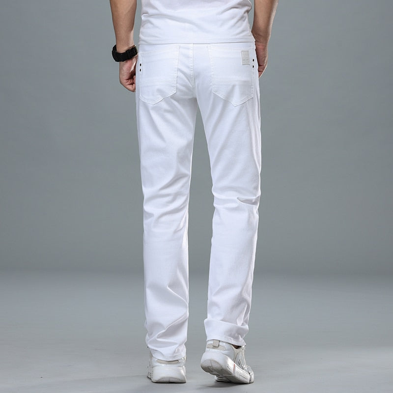Classic Style Men&#39;s Regular Fit White Jeans Business Fashion Denim Advanced Stretch Cotton Trousers Male Brand Pants
