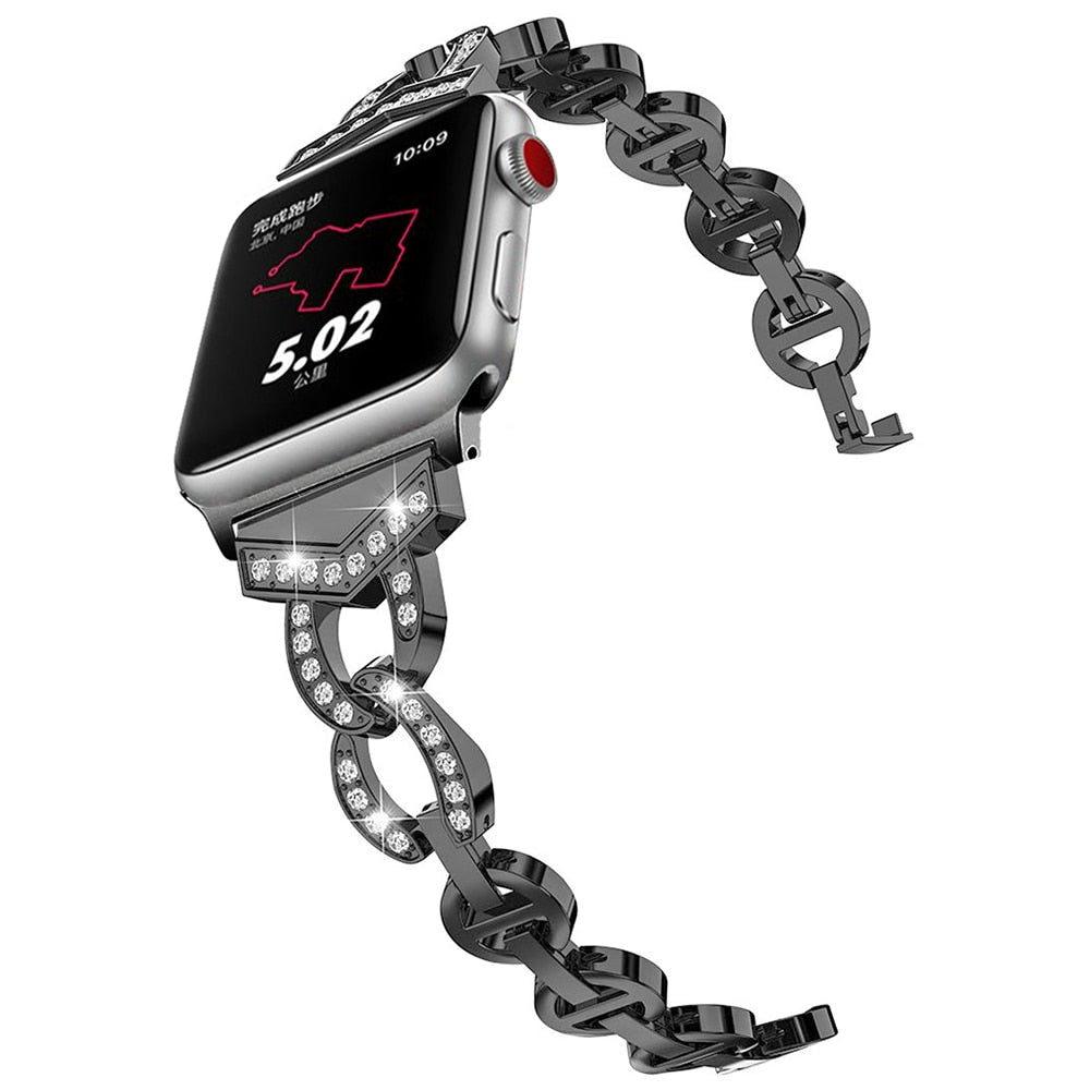 Fashion Diamond Bracelet for Apple Watch Band Series 7 SE 6 5 4 3 Women Strap for iWatch 41mm 45mm 40mm 44mm 38/42mm Metal Belt