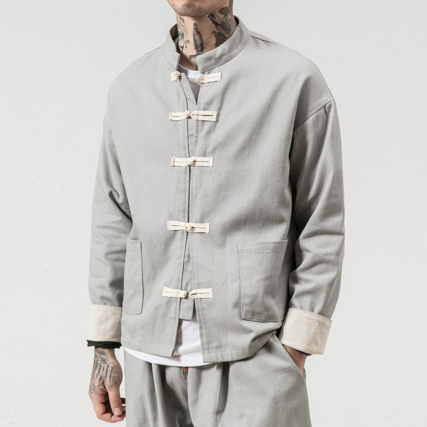 Kimono Jacket Men  Men Cotton Jacket China Style Frog Closure Button Kongfu Coat Male Loose Parchwork Cardigan Overcoat 5XL