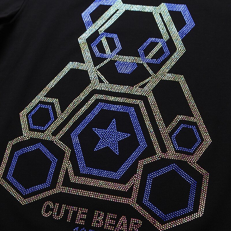 Plus Size 7XL 2021 Cute Bear Rhinestones T Shirts Men Brand Short Sleeve Fashion Man Streetwear O Neck Slim Modal Cotton Tshirts