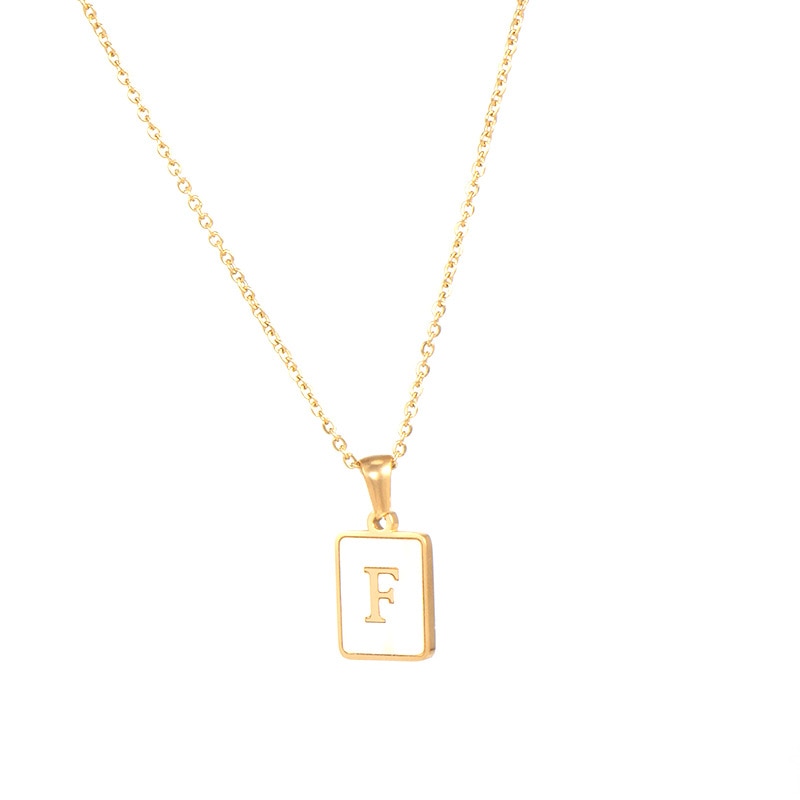 2021 Trend 18K Golden Chain Necklaces Male Square Natural Shell Initial Letters Pendant Stainless Steel Jewelry for Women Gifts