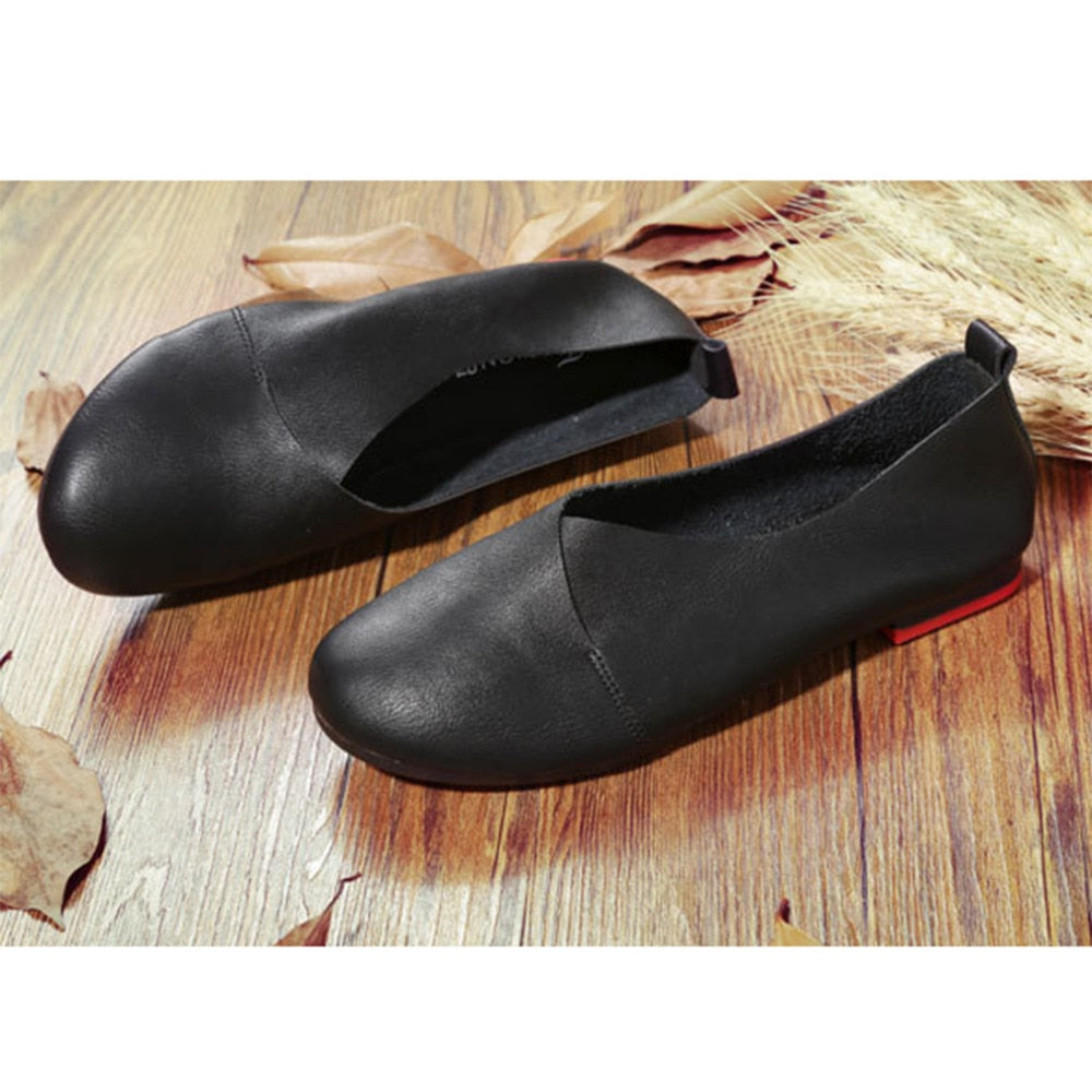 2022 Genuine Leather Flat Shoes Woman Hand-sewn Leather Loafers Cowhide Flexible Spring Casual Shoes Women Flats Women Shoes