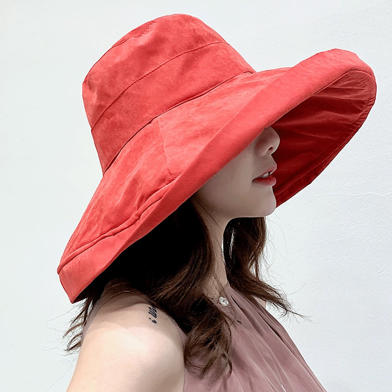 K34 Women&#39;s Hat Bucket hat Panamanian Women  Four Seasons Fisherman Hat Big Brim Hat Double-Sided Fisherman Hat Sun Visor Sunhat