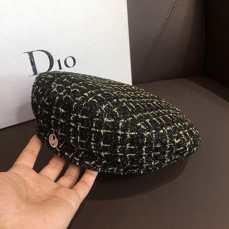 K219 Women&#39;s Hat Beret Hat Ins Tide Retro Woven Octagonal Hat Spring And Autumn Korean Version Of The Wild Painter Hat Lattice