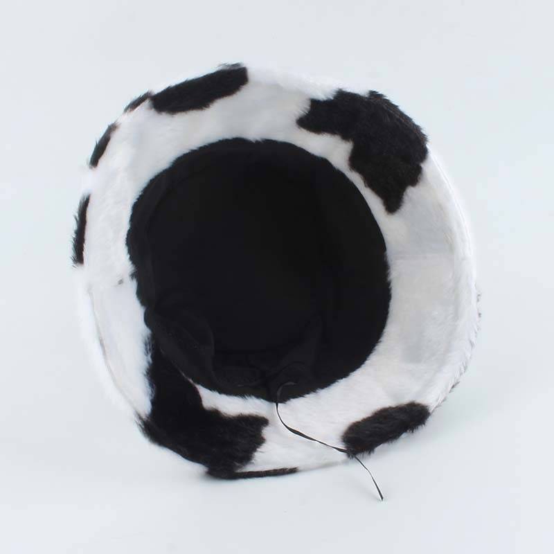 Faux Fur Winter Hats For Women Black White Cow Print Bucket Hat Men Panama Fisherman Caps Gorras