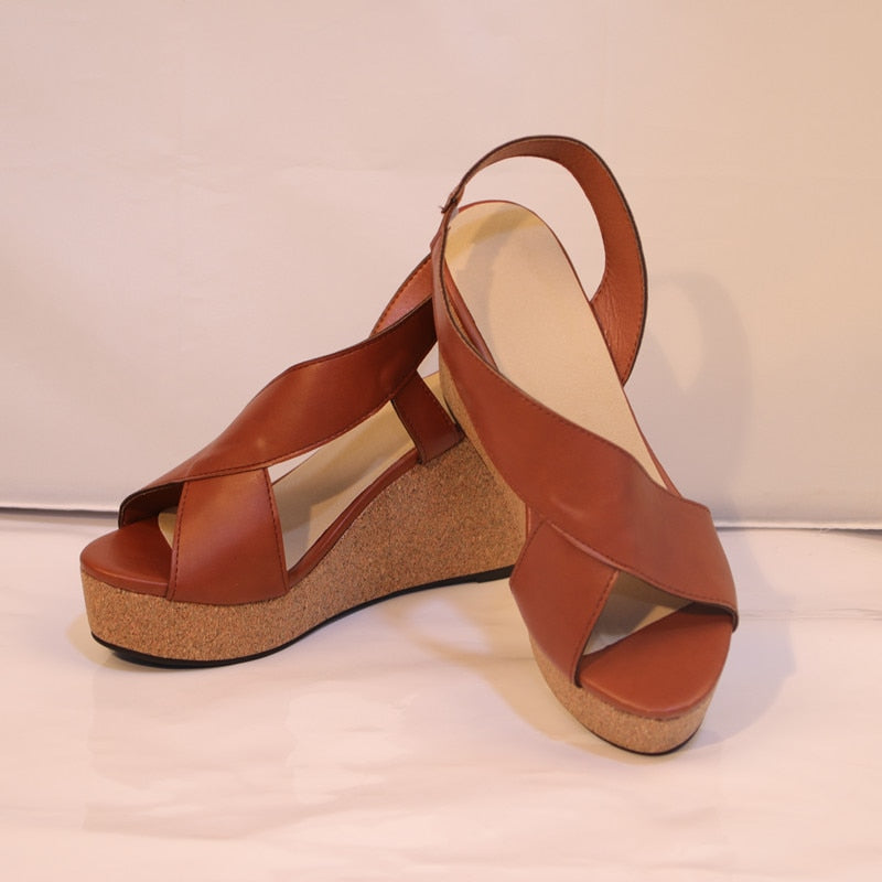 Women Summer Shoes Woman For Ladies Sandals 2020 Peep Toe Concise Wedge Heel Sandals Wedges Buckle Shoes Platform Female Shoes
