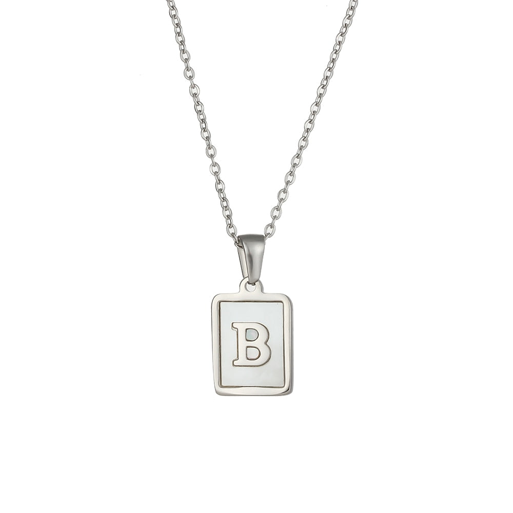 2021 Trend 18K Golden Chain Necklaces Male Square Natural Shell Initial Letters Pendant Stainless Steel Jewelry for Women Gifts