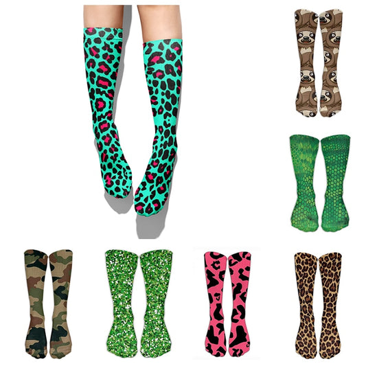 Leopard Snake Sexy Novelty Socks Women Funny Casual Cotton High Knee Socks Female Harajuku Happy Cartoon 3D Printed Men&#39;s Socks