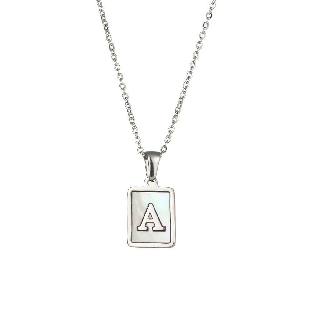2021 Trend 18K Golden Chain Necklaces Male Square Natural Shell Initial Letters Pendant Stainless Steel Jewelry for Women Gifts