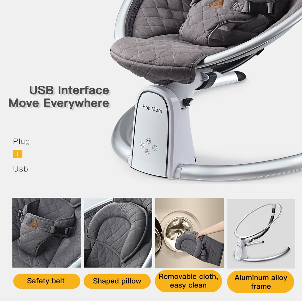 Electric Baby Bouncers with Bluetooth and Five Gear Swing,Hot Mom Intelligence Timing Baby Swing,Pure Cotton Baby Rocker Cardle