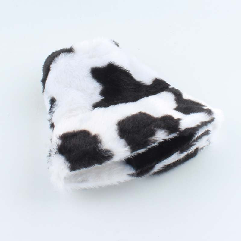 Faux Fur Winter Hats For Women Black White Cow Print Bucket Hat Men Panama Fisherman Caps Gorras