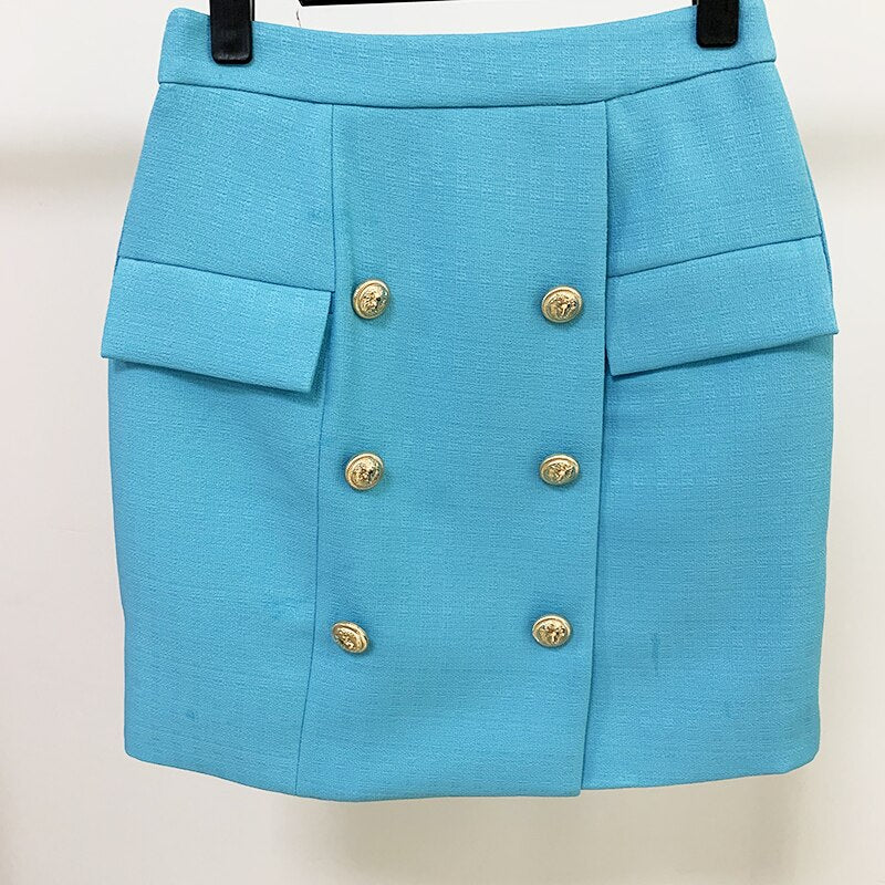 HIGH STREET 2022 Newest Designer Skirt Women's Lion Buttons Double Breasted Mini Skirt