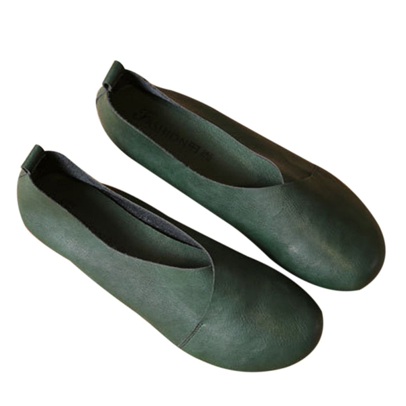 2022 Genuine Leather Flat Shoes Woman Hand-sewn Leather Loafers Cowhide Flexible Spring Casual Shoes Women Flats Women Shoes