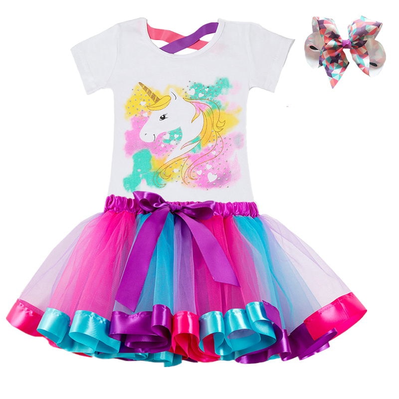 Kids Clothes Summer Fashion Unicorn T shirt whit Skirt Baby Girls Clothes Chilren Birthday Clothes Sets for 3 4 5 6 7 8 Yrs Girl
