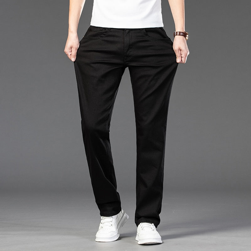 Classic Style Men&#39;s Regular Fit White Jeans Business Fashion Denim Advanced Stretch Cotton Trousers Male Brand Pants