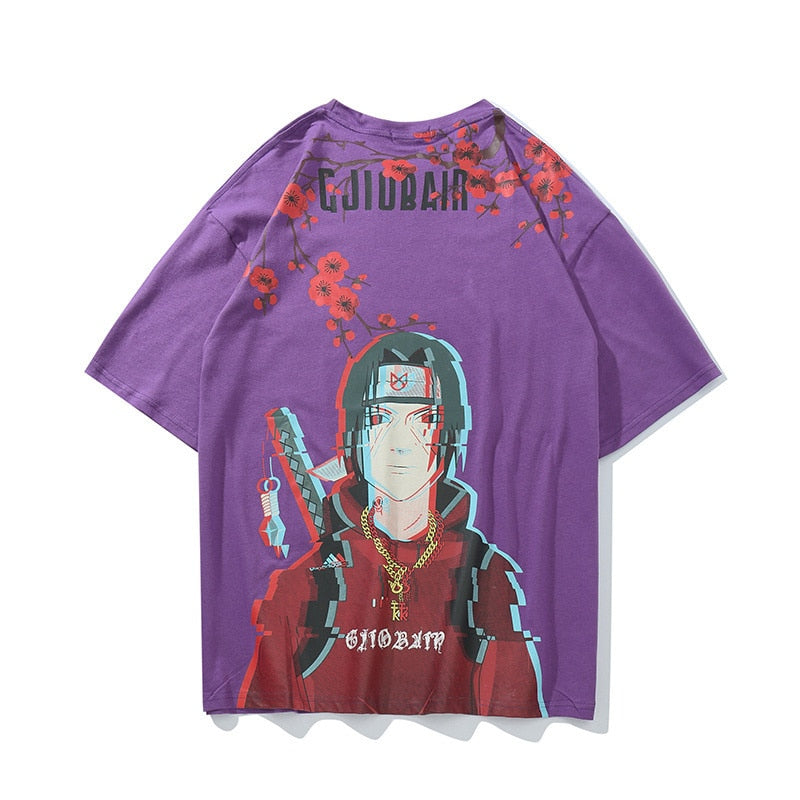 Japanese Cartoon Anime T-shirt Itachi Print Tee Streetwear Harajuku T Shirts Cotton Black Casual Women Couple Shirts CS690