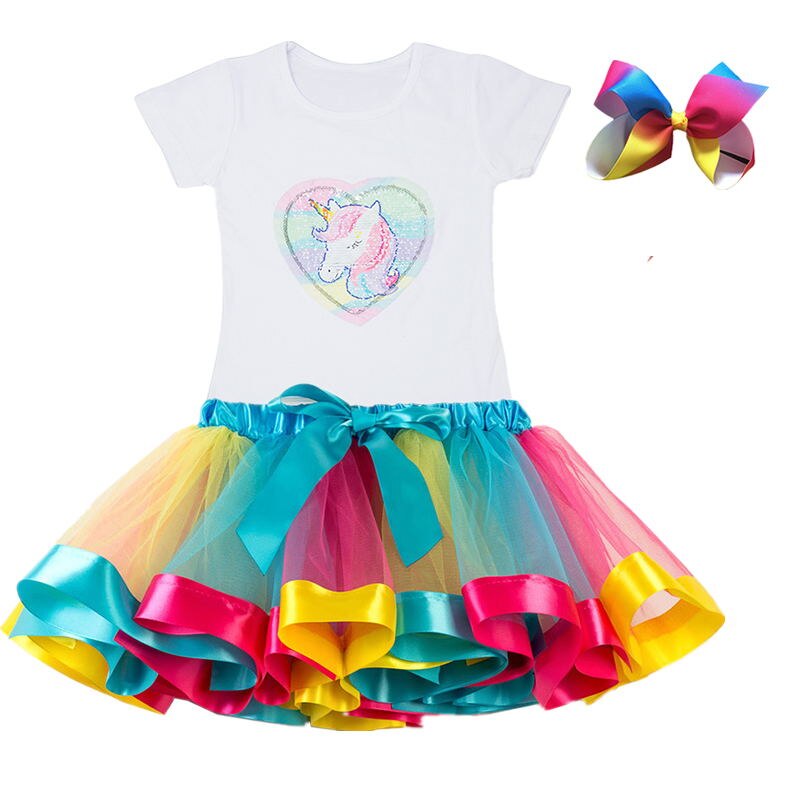 Kids Clothes Summer Fashion Unicorn T shirt whit Skirt Baby Girls Clothes Chilren Birthday Clothes Sets for 3 4 5 6 7 8 Yrs Girl