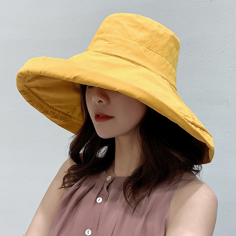 K34 Women&#39;s Hat Bucket hat Panamanian Women  Four Seasons Fisherman Hat Big Brim Hat Double-Sided Fisherman Hat Sun Visor Sunhat