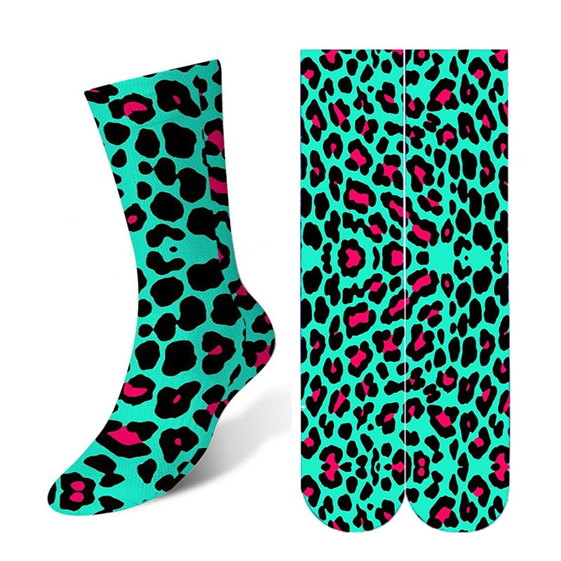 Leopard Snake Sexy Novelty Socks Women Funny Casual Cotton High Knee Socks Female Harajuku Happy Cartoon 3D Printed Men&#39;s Socks