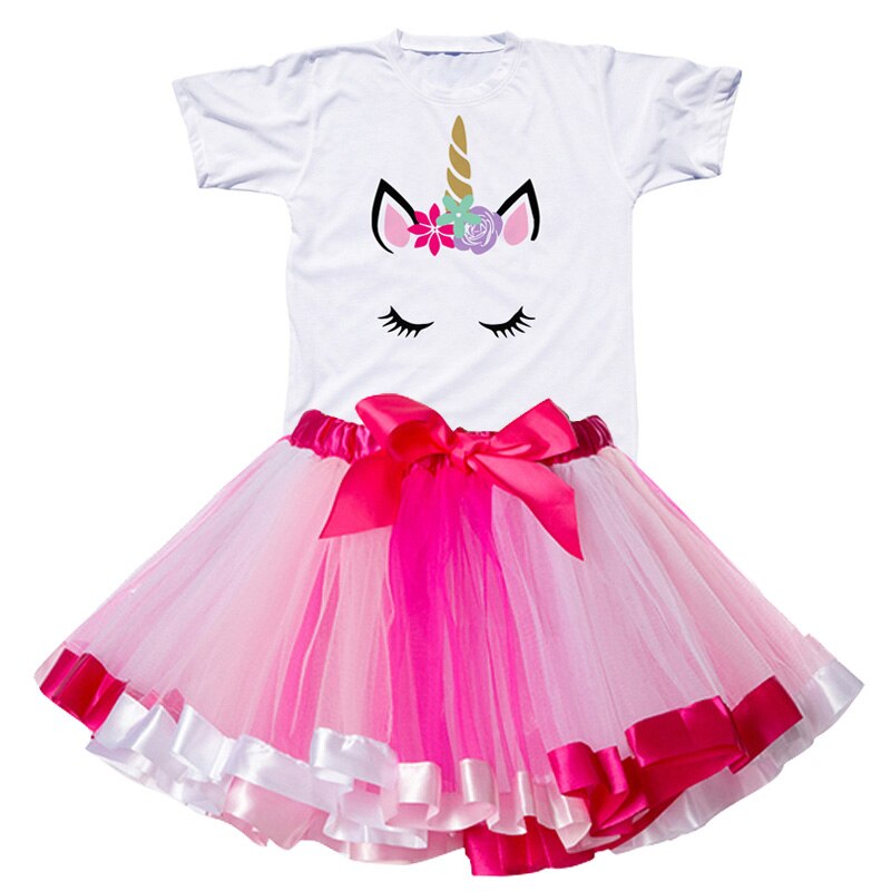 Kids Clothes Summer Fashion Unicorn T shirt whit Skirt Baby Girls Clothes Chilren Birthday Clothes Sets for 3 4 5 6 7 8 Yrs Girl