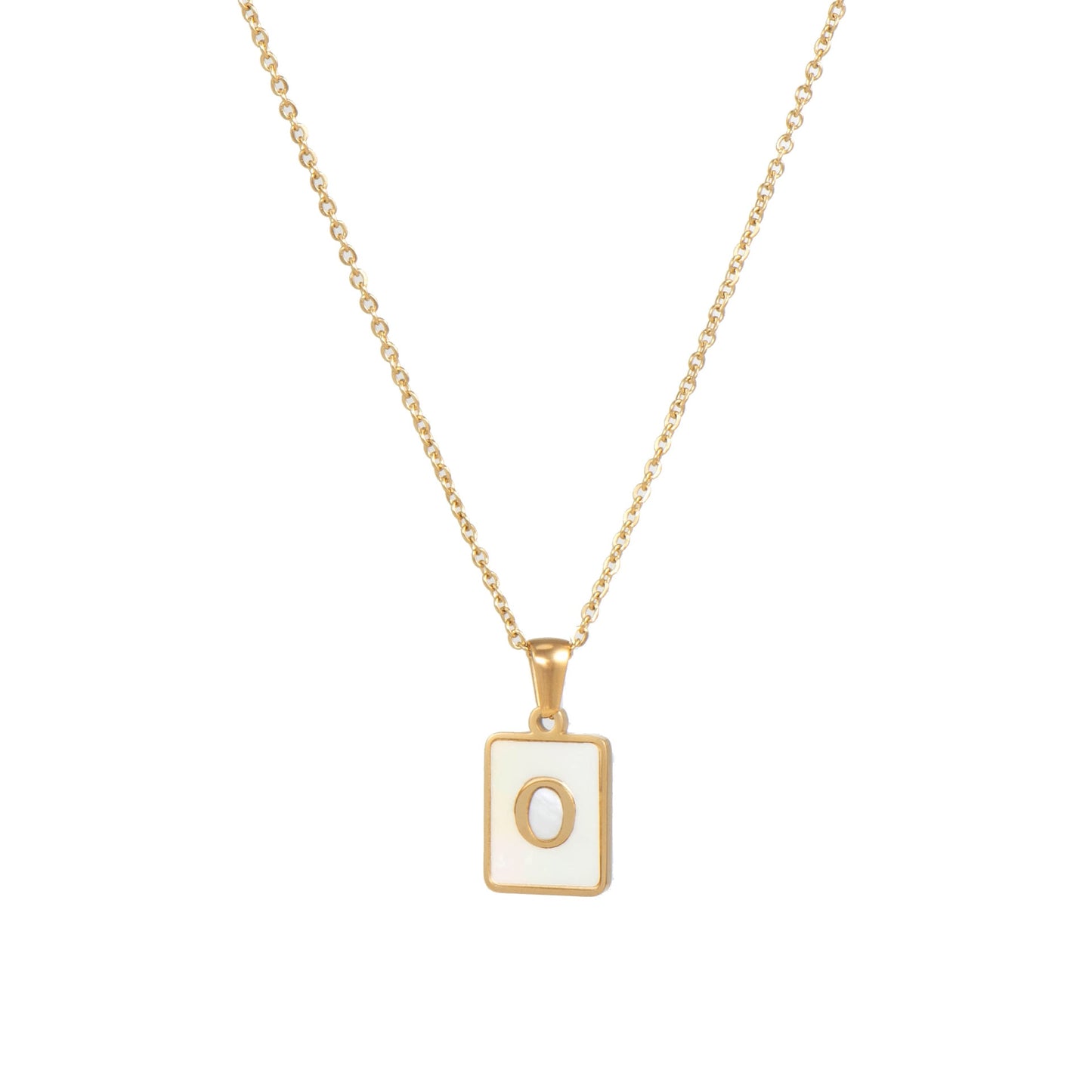 2021 Trend 18K Golden Chain Necklaces Male Square Natural Shell Initial Letters Pendant Stainless Steel Jewelry for Women Gifts