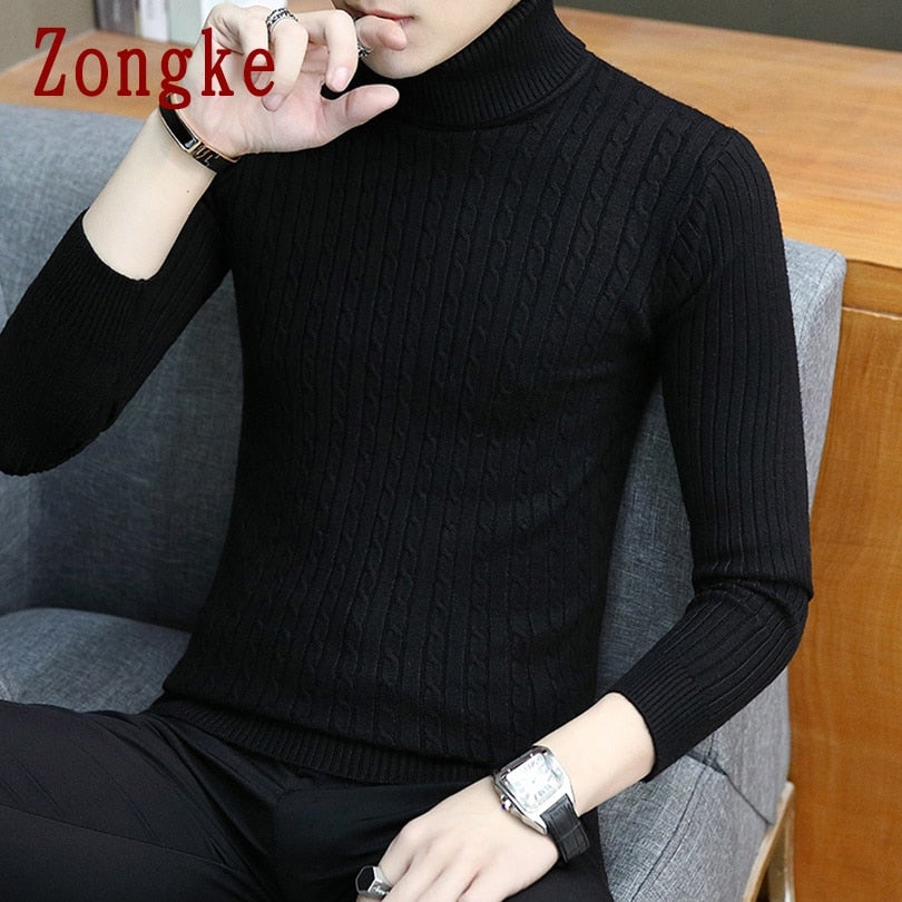 Zongke Thin White Turtleneck Men Sweater Pullover Men Clothing Korean Men Turtle Neck Spring Clothes M-3XL 2022