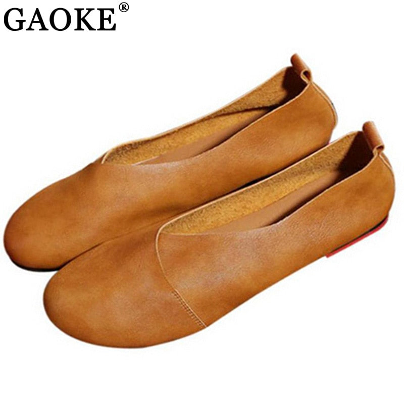 2022 Genuine Leather Flat Shoes Woman Hand-sewn Leather Loafers Cowhide Flexible Spring Casual Shoes Women Flats Women Shoes