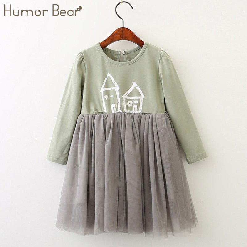 Humor Bear Girls Floral Dress  NEW Baby Girls Dress Party College Style Lapel Princess Dress Fashion Kids Children Clothing