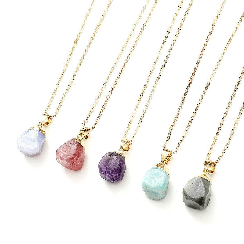 Fashion Quartz Pendant Necklace Natural Stone Irregular Crystal Necklace Female Bohemian Jewelry