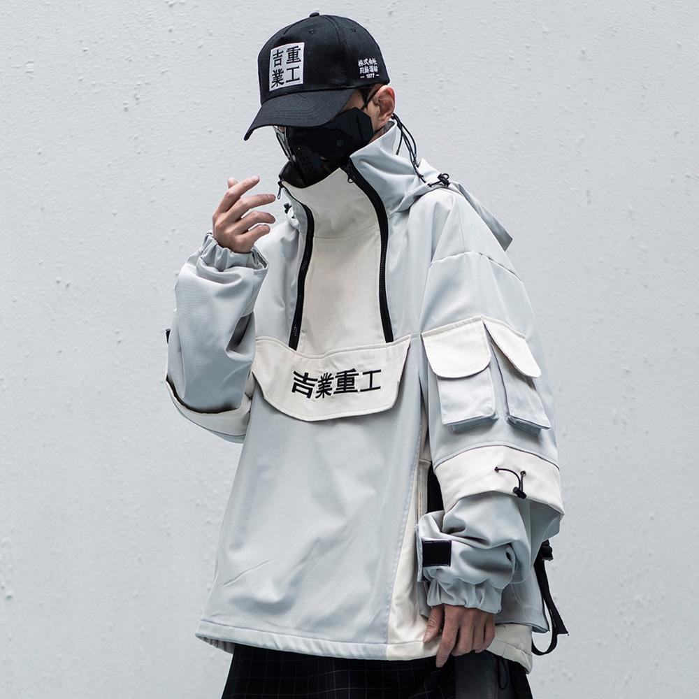 11 BYBB&#39;S DARK Patchwork Hip Hop Streetwear Hoodies Men 2020 Color Block Mulit Pockets Harajuku Japanese Hooded Jackets Coats