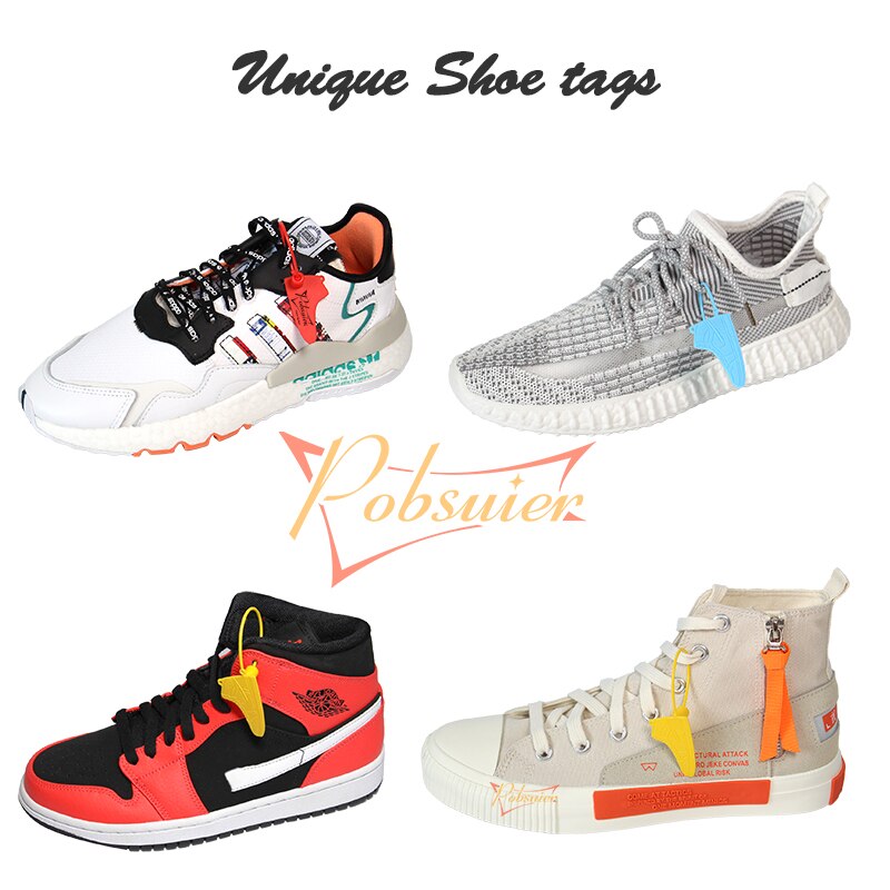 100 Custom Logo on AJ Labels Tags Off Disposable White Plastic Brand Printed Hang Label Tag for Sneakers Air Shoes 160mm/6.3"
