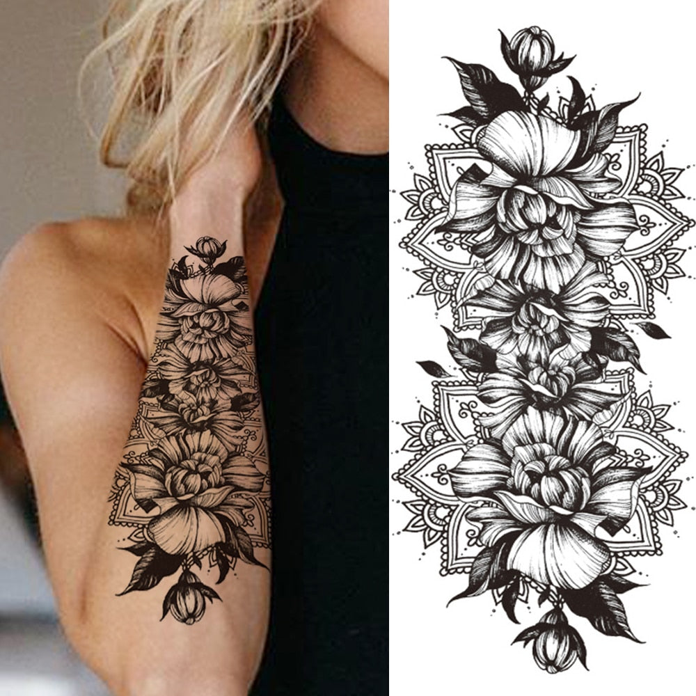 Fashion Mandala Flower Fake Tattoo Stickers For Women Adults Geometry Totem Temporary Tattoos DIY Party Waterproof Tattos Leaves