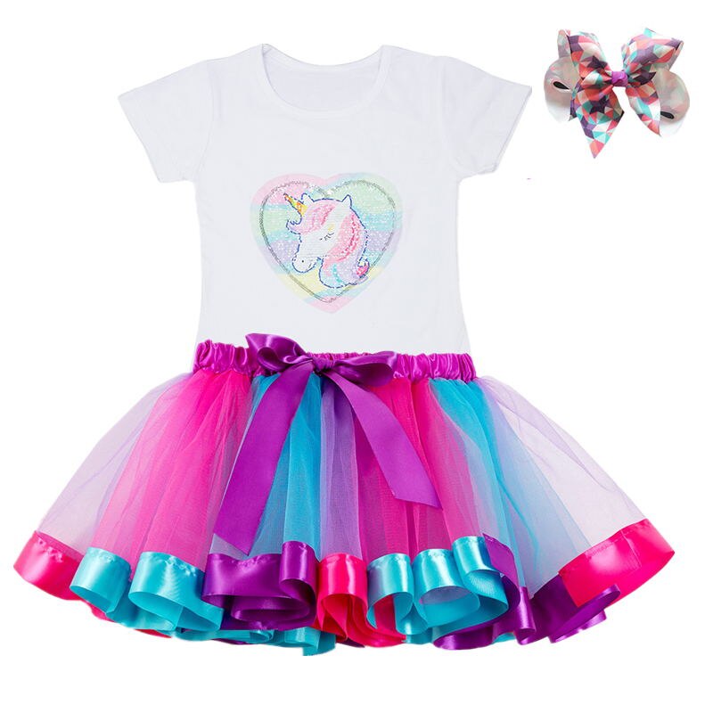 Kids Clothes Summer Fashion Unicorn T shirt whit Skirt Baby Girls Clothes Chilren Birthday Clothes Sets for 3 4 5 6 7 8 Yrs Girl