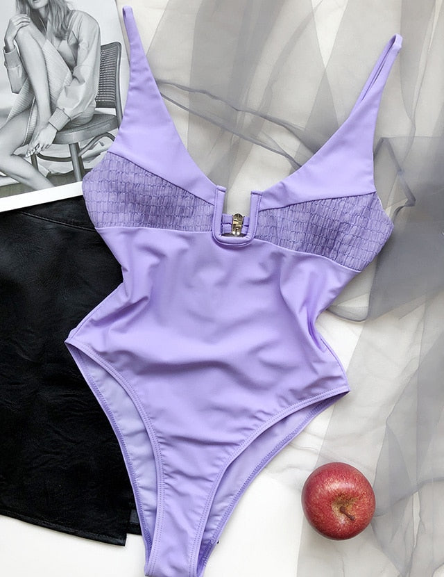 New Sexy U Neck High Cut Women Swimwear One Piece Swimsuit Female Splicing Monokini Bather Bathing Suit Swim Lady Bodysuit