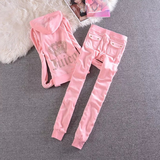 2022 Women&#39;s Elegant Velvet Tracksuit Two Piece Set Women Sexy Hooded Long Sleeve Top And Pants Bodysuit Suit