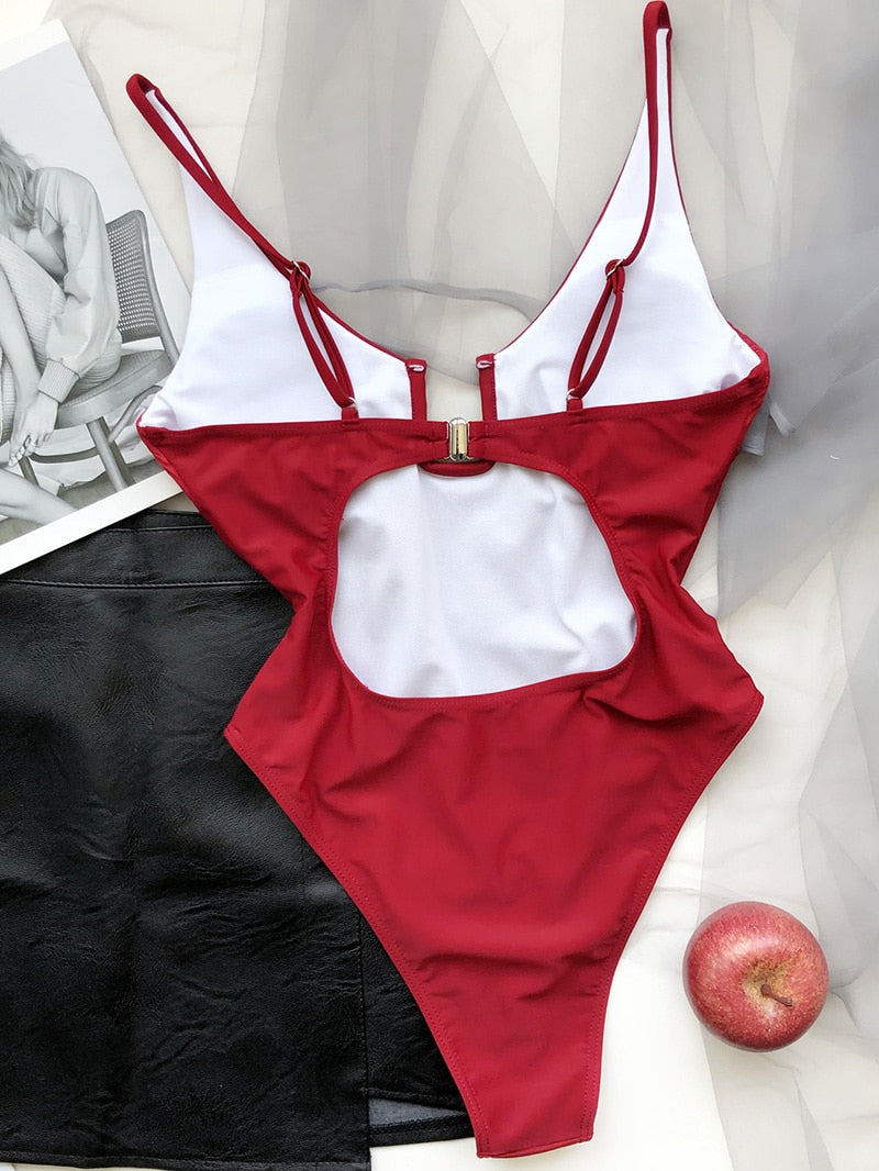 New Sexy U Neck High Cut Women Swimwear One Piece Swimsuit Female Splicing Monokini Bather Bathing Suit Swim Lady Bodysuit