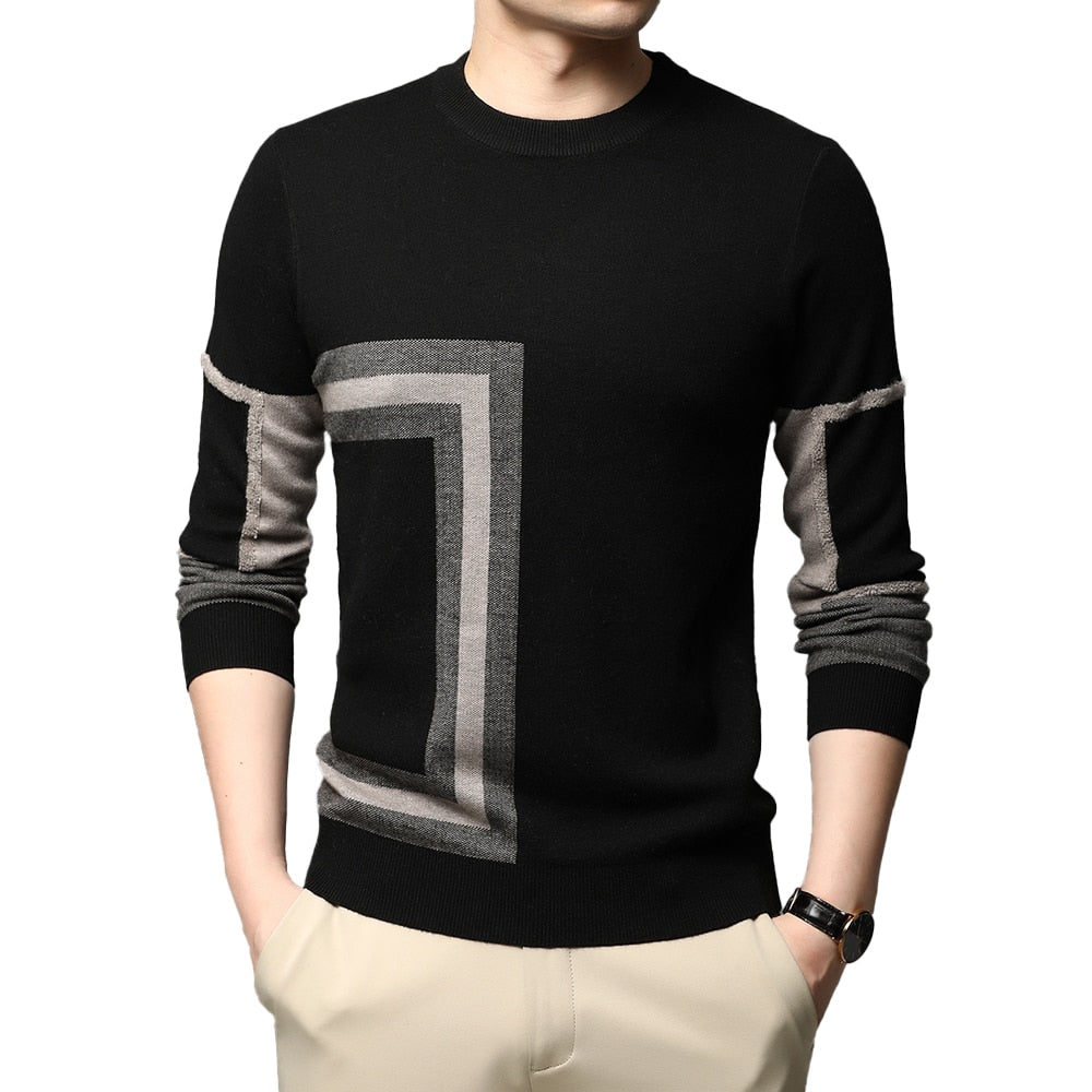 2022 New Fashion High End Designer Brand Mens Knit Black Wool Pullover Sweater Crew Neck Autum Winter Casual Jumper Mens Clothes