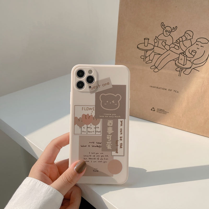 Retro chocolate smile sweet bear art Phone Case For iPhone 13 12 11 Pro Max Xr Xs Max 7 8 Plus 13mini 7Plus case Cute soft cover