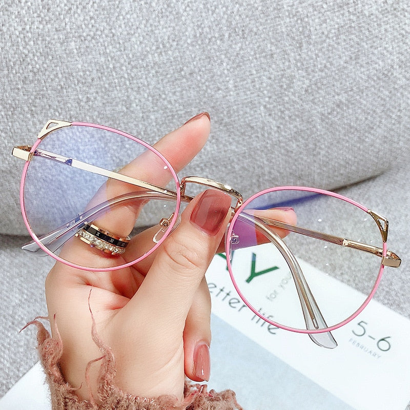 2022 Trends Women Office Anti Blue Light Oversized Computer Glasses Cat Eye Female Blue Blocking Big Size Eyeglasses Alloy Frame