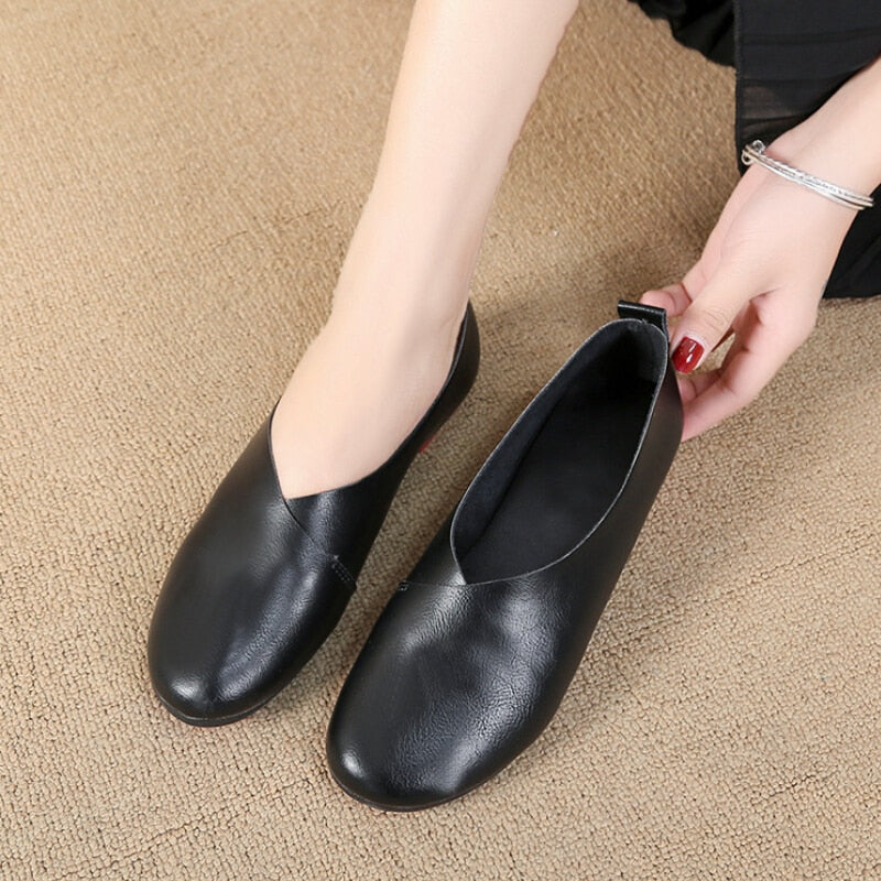 2022 Genuine Leather Flat Shoes Woman Hand-sewn Leather Loafers Cowhide Flexible Spring Casual Shoes Women Flats Women Shoes