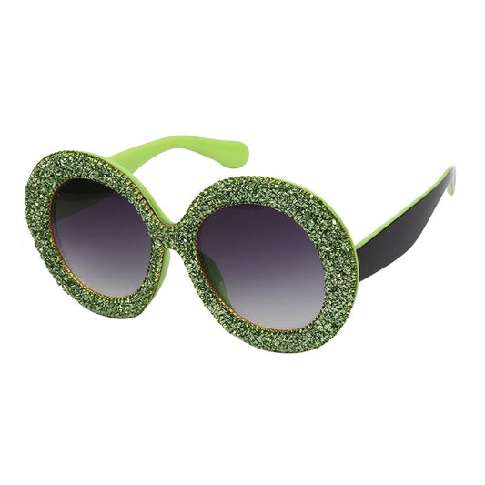 2019 New Luxury Oversized Sunglasses Women Vintage Rhinestones Sun Glasses Round Frame Gradient Mirror Shades for Women Oculos