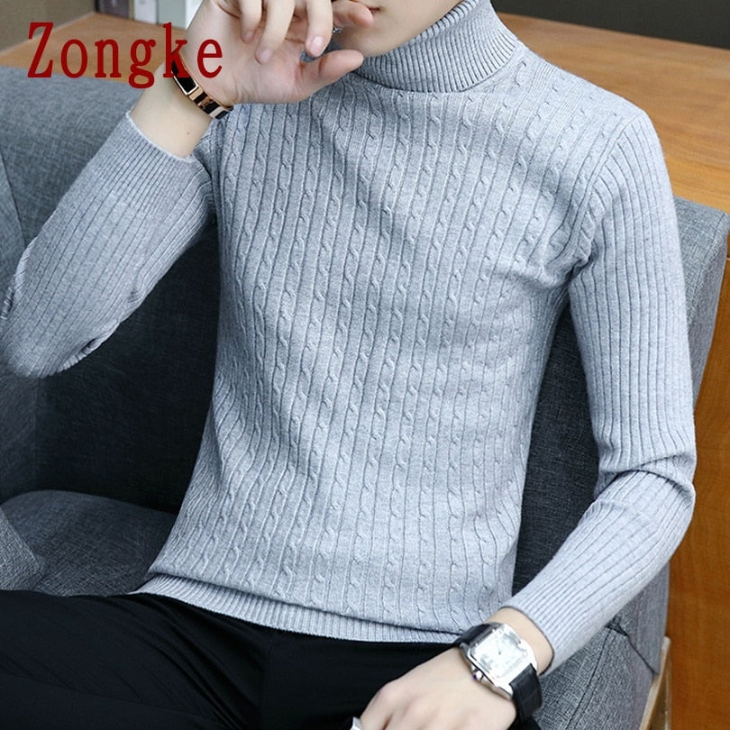 Zongke Thin White Turtleneck Men Sweater Pullover Men Clothing Korean Men Turtle Neck Spring Clothes M-3XL 2022