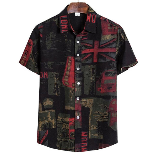 Summer Fashion Casual Men Baggy Beach Hawaiian Print Short Sleeve Button Retro Shirts Tops Blouse Men Shirt 2021 Summer New
