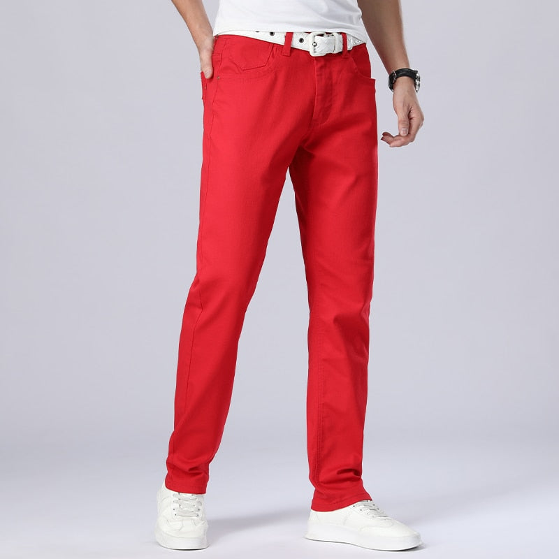 Classic Style Men&#39;s Regular Fit White Jeans Business Fashion Denim Advanced Stretch Cotton Trousers Male Brand Pants