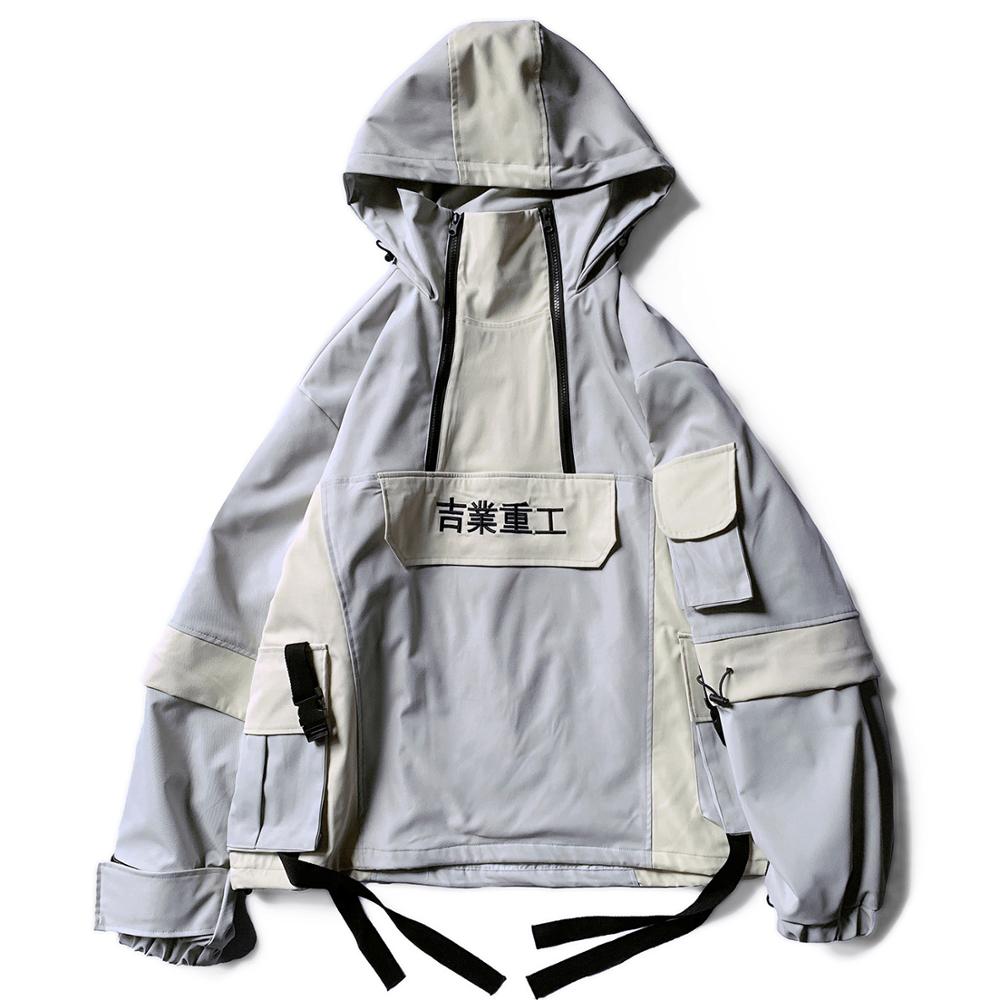 11 BYBB&#39;S DARK Patchwork Hip Hop Streetwear Hoodies Men 2020 Color Block Mulit Pockets Harajuku Japanese Hooded Jackets Coats
